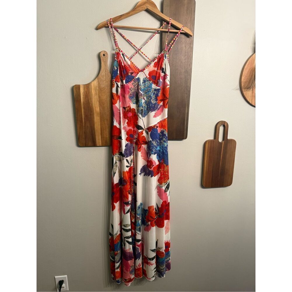 Didier Parakian Multicolor Floral Strappy Back Glittered Maxi Dress‎ Size 1